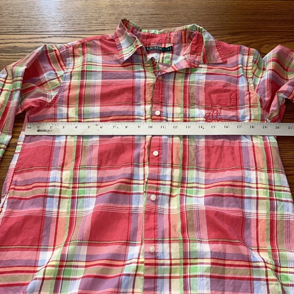 LAUREN RALPH LAUREN PINK & GREEN PLAID LRL MONOGRAMMED LIGHTWEIGHT  SLEEPSHIRT M